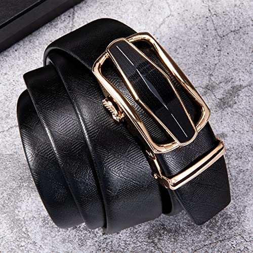 Image of Dubulle Designer Men's Belts, Ratchet Leather Sliding Buckle Dress Belt | 1 3 /8 inch(3.5cm) Genuine Leather Adjustable Strap, Automatic Ratcheting Buckles, Gift‑Boxed, Trim to Fit, for Business Casual