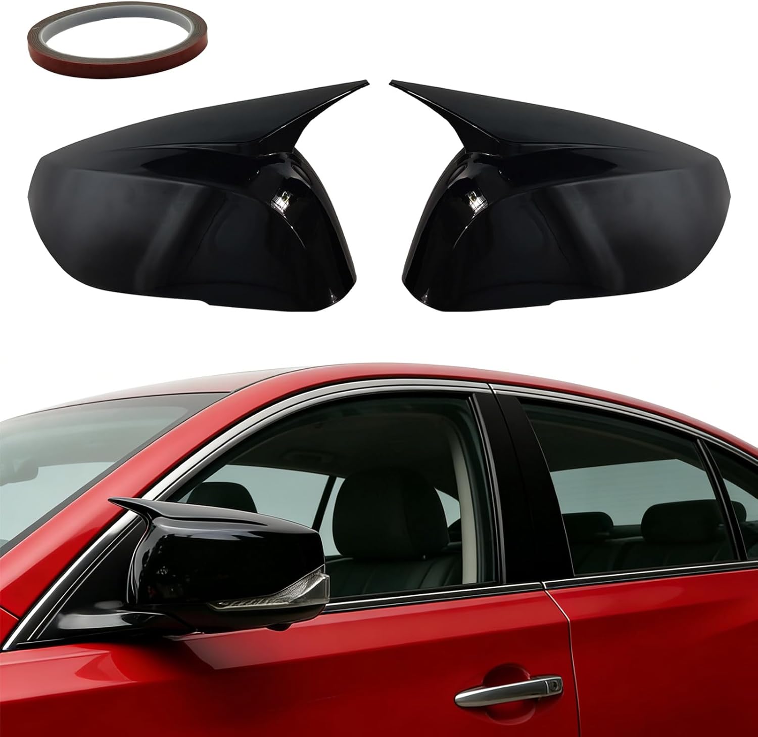 Gloss Black Side Mirror Caps for Accessories, Horn Style Driver & Passenger Side Mirror Protection Compatible with Infiniti Q50 Q60 Q70 Q50S Accessories