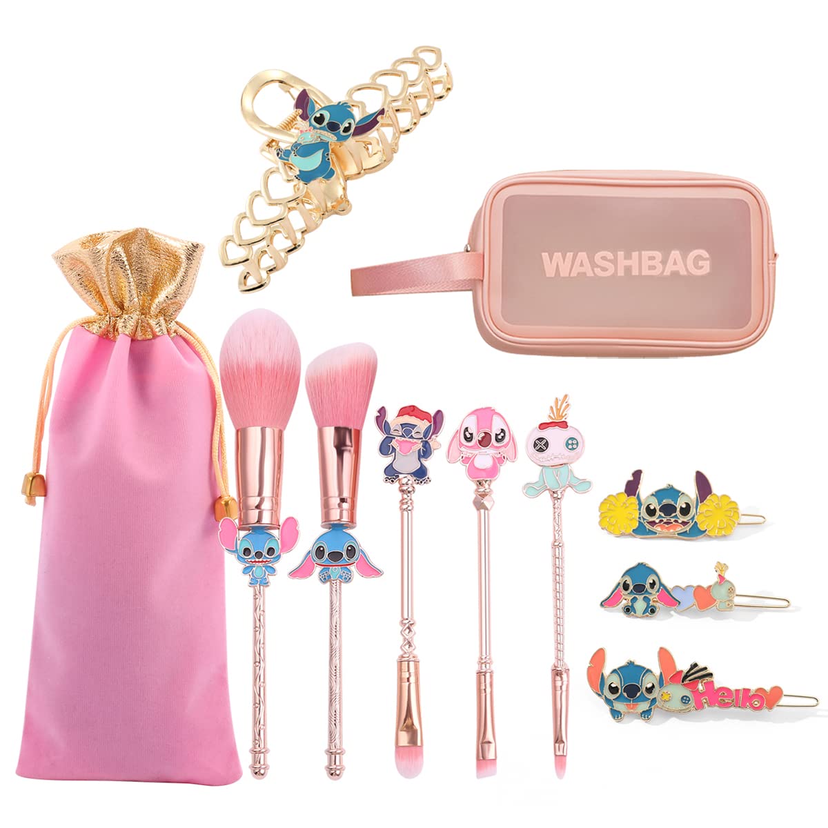 Interstellar Baby Makeup Brushes Set - 5Pcs Creative Stitch Theme Cosmetic Brushes Set, Premium Synthetic Foundation Eyeshades Brush Set Best Gift for Young Girl Women (Pink Set 1)