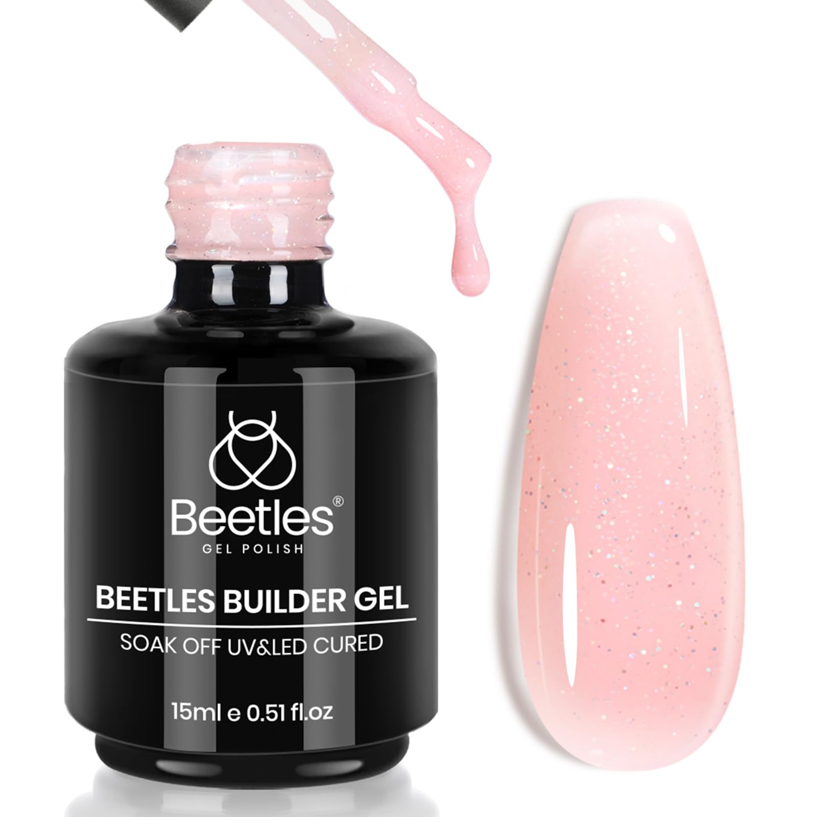 Beetles Builder Gel for Nails-Starlit Nude 7 in 1 Nail Thickening Strengthening Building Apex for Beginner DIY Salon at Home,Shimmer Pink Builder Nail Gel,UV & LED Lamp Cured Needed