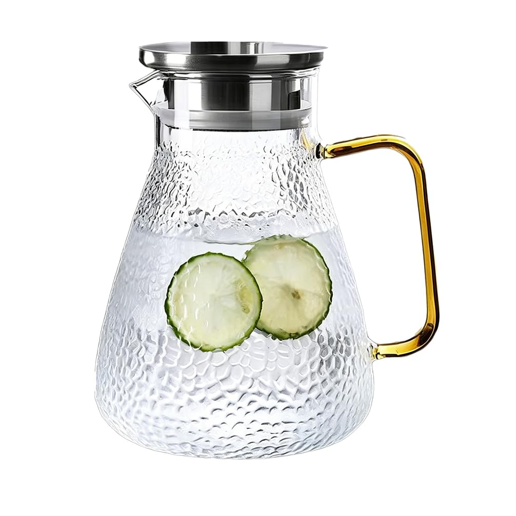 YTSMZX Glass Water Jug Transparent With Lid Iced Tea Pitcher for Fridge Carafe With Lid Glass Water Jug For Juice Milk Cold Or Hot Beverages Easy to Clean,1.2L