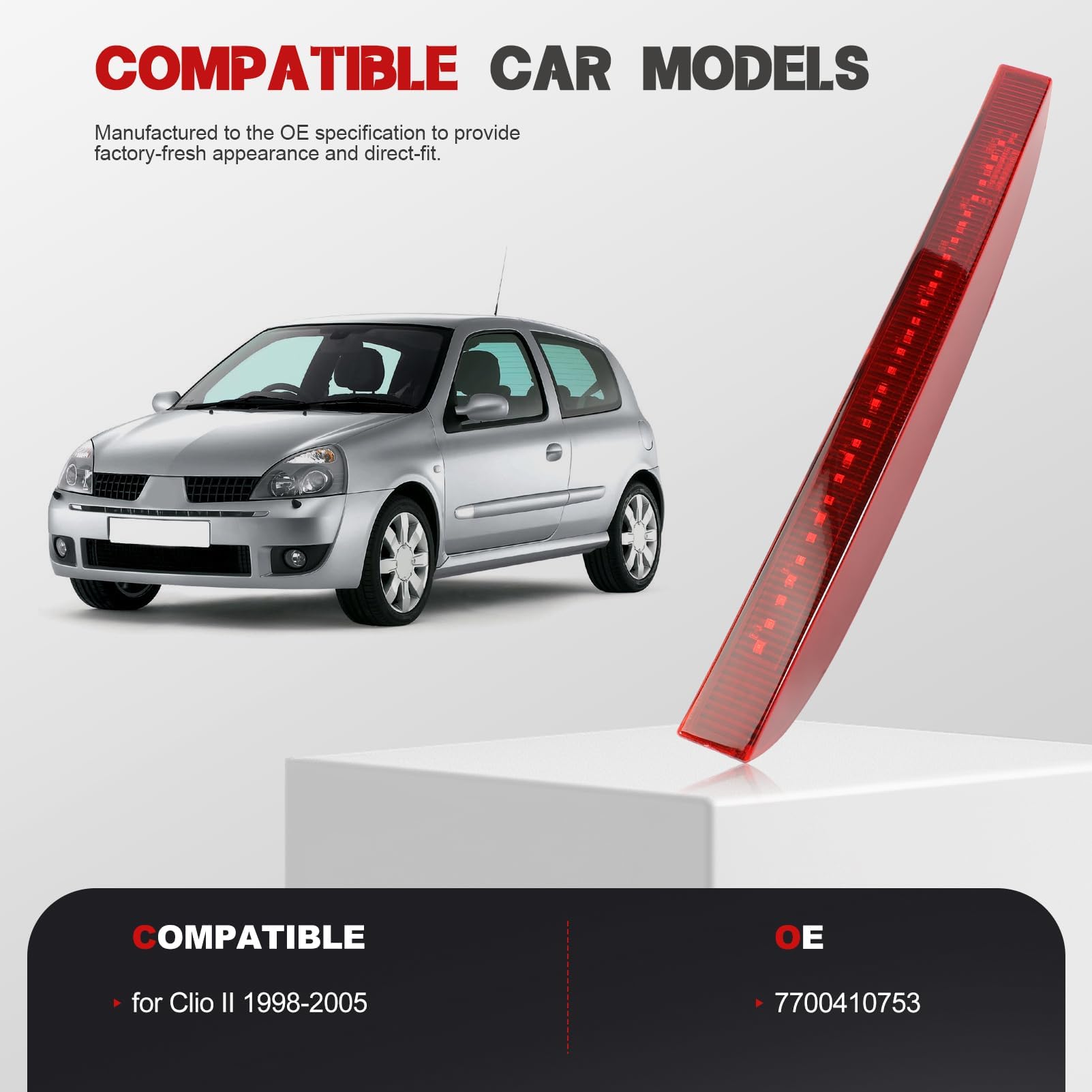 Troisième Feu de Stop pour Clio 2, Haut 3ème Feux Stop arrière Clio II 1998-2006 7700410753 (Rouge)