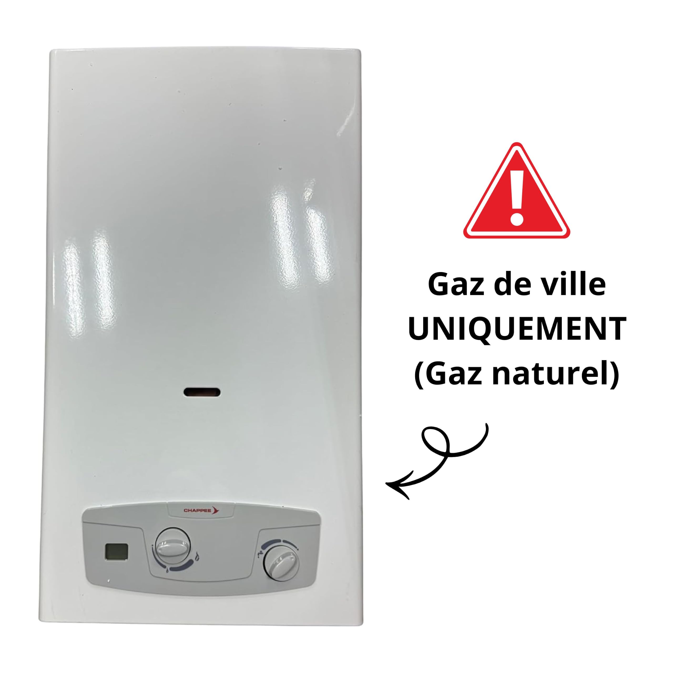 DSTOCK60 - Chauffe-eau gaz instantané compatible avec Chappée CBGI 14 GN – RACCORDEMENT AU GAZ DE VILLE UNIQUEMENT - Gaz naturel – Classe A – Allumage automatique 13,6l/min