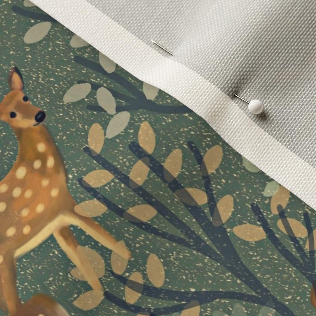 Spoonflower Fabric - Deer Forest Snow Day Winter Scene Family Green Pine Woodland Creatures Printed on Upholstery Velvet Fabric Fat Quarter - Upholstery Home Decor Bottomweight Apparel