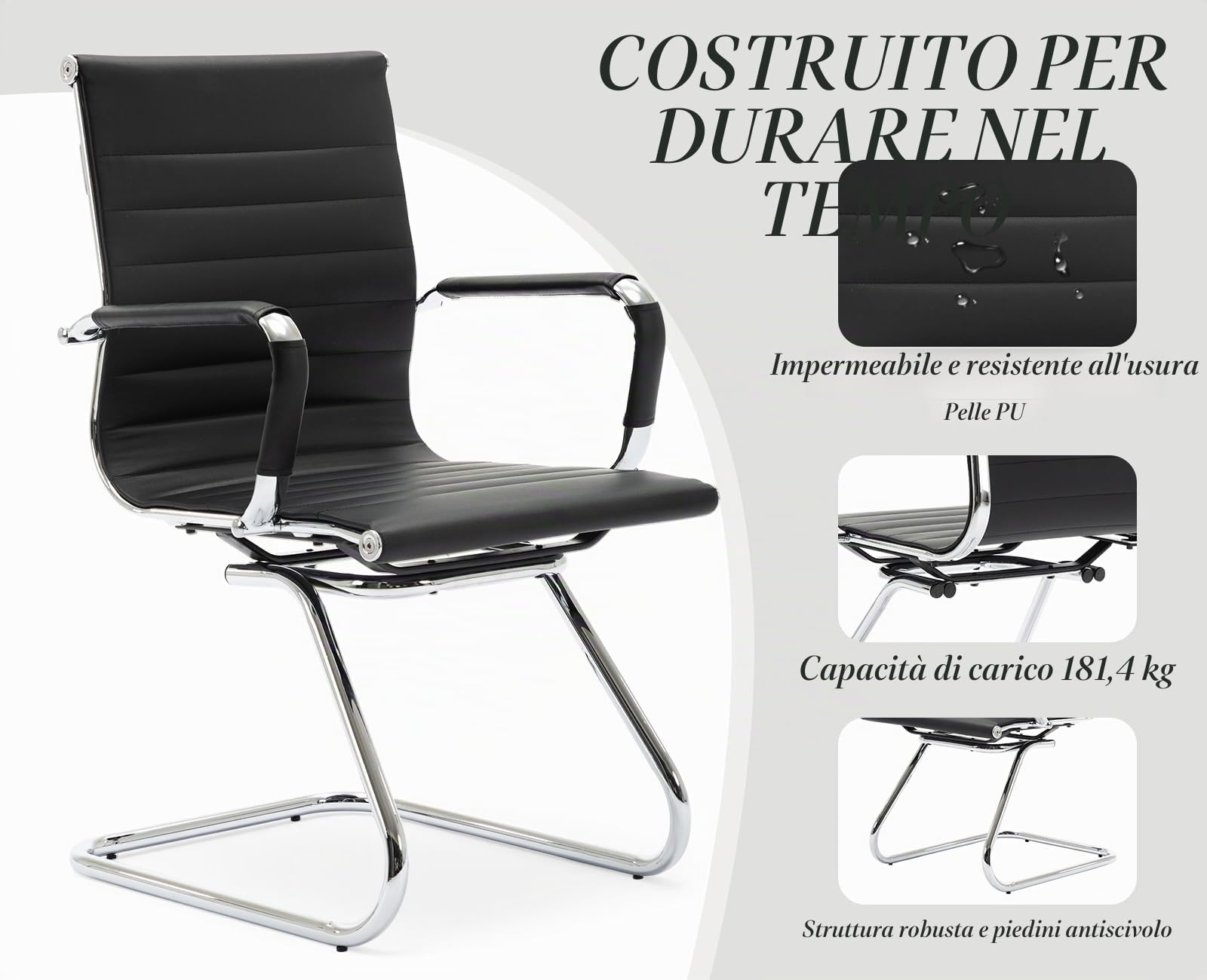 chairus Set 2 Sedie Ufficio in Ecopelle Sedia Reception per Sala Riunioni Sedie Ufficio senza Ruote Sedia Cantilever con Braccioli Sedie per Ospiti Visitatori per Conferenza/Sala d'attesa, Nero