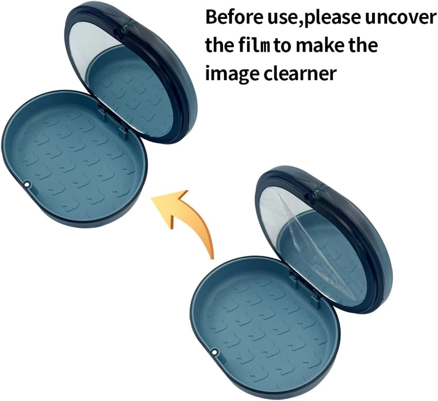 1 x 2-Tier Denture Cleaning Box with Seal and Built-in Mirror, Compact and Portable Case for False Teeth