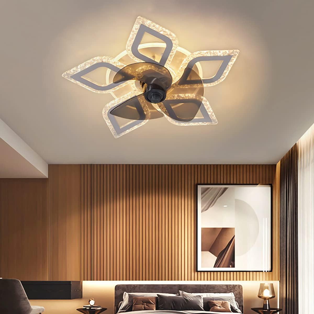 YUEGOO Ceiling Fan with Led Light Ceiling Fans with Lights and Remote for Bedrooms Modern Ceiling Fans with Lamps,​Silent in Lighting Fan Light Ceiling Bedroom in Lighting Led/White