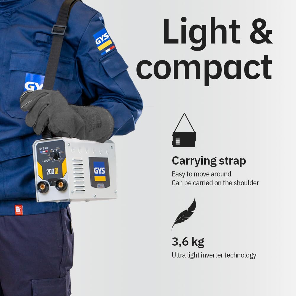 GYS, GYSMI 200A, Poste à Souder à l'Électrode Enrobée 200A Monophasé 230V (MMA), Arc Force, Antisticking, Hot Start