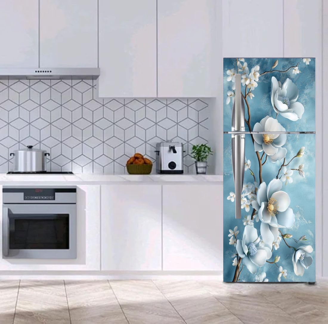 Double Door Fridge Sticker - Floral & Abstract Designs -2