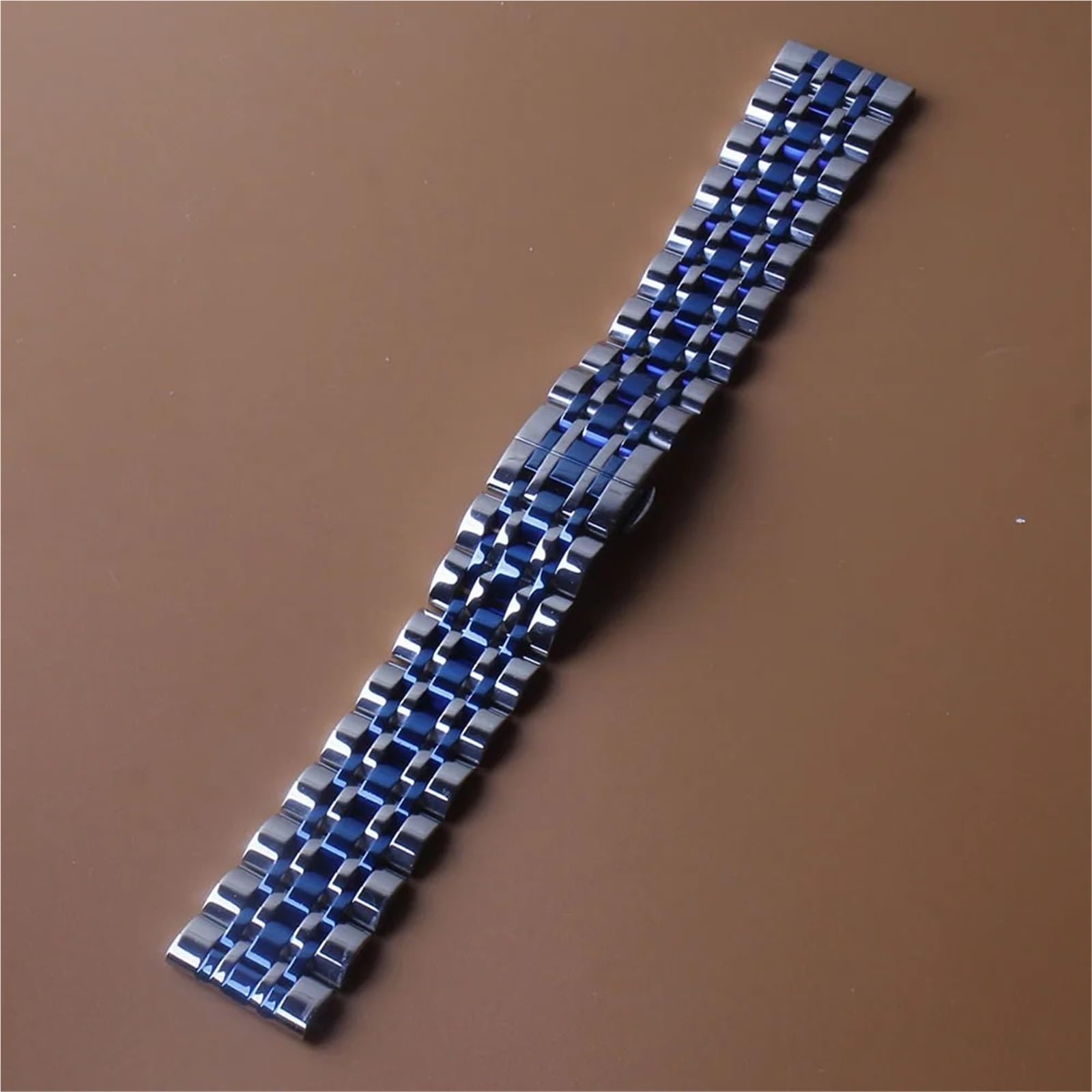 Correa de Reloj de Acero Inoxidable Correa de Reloj de Acero Inoxidable Plateada con línea Azul, Correa de Reloj Pulida de Metal, Accesorios de muñeca de 22mm y 20mm