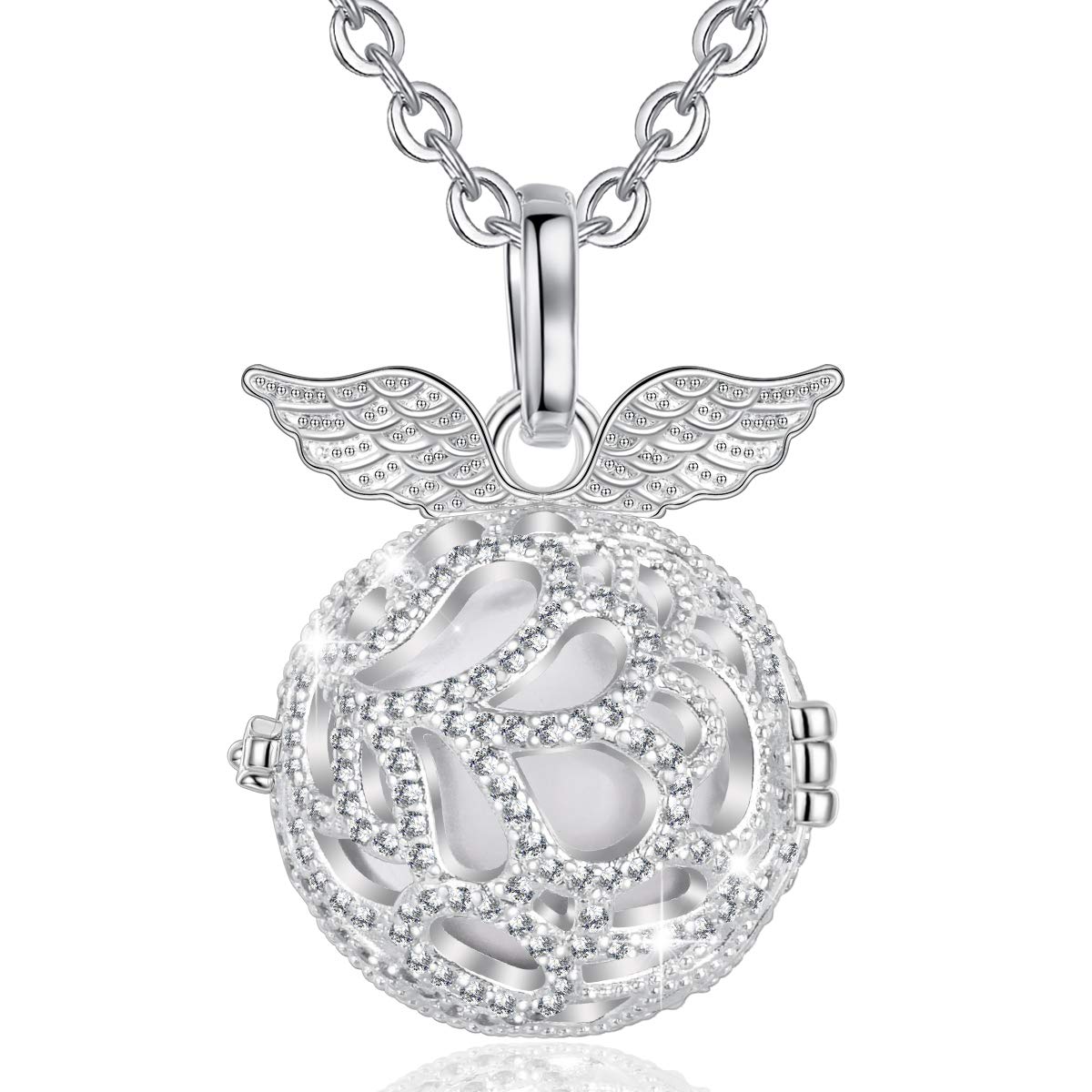 AEONSLOVE Collana Angeli Gravidanza, Collana Lunga Donna Ali d'angelo Con Ciondolo Chiama Angeli Bola Messicana Maternita per Mamma e Bambino Regalo Originale Bel Gioielli