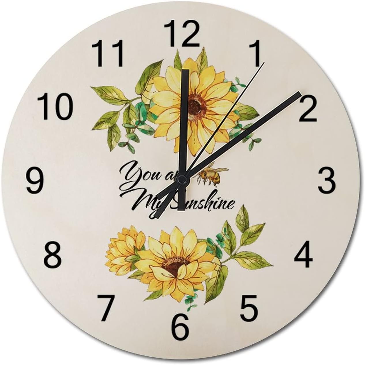 15 Inch Retro Vintage Yellow Sunflower You are My Sunshine Wall Clock Battery Operated Silent Non-Ticking Rustic Sunflower Decorative Clock Round Clock for Farmhouse Home Decoration