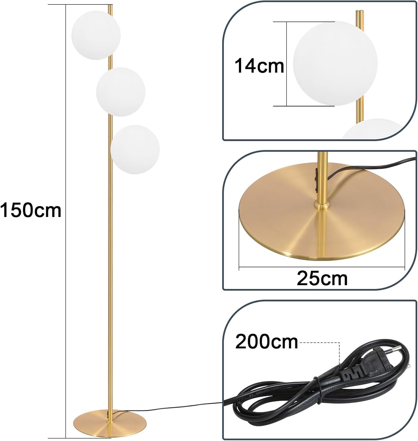 ZMH Lampada da terra moderna a stelo – 3 luci E27 design con interruttore a ped