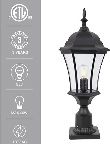 Miniatura 8 de Poste de aluminio de 24 pulgadas de alto para exteriores, iluminación exterior negra, luces de montaje en muelle, farol de poste de entrada al aire