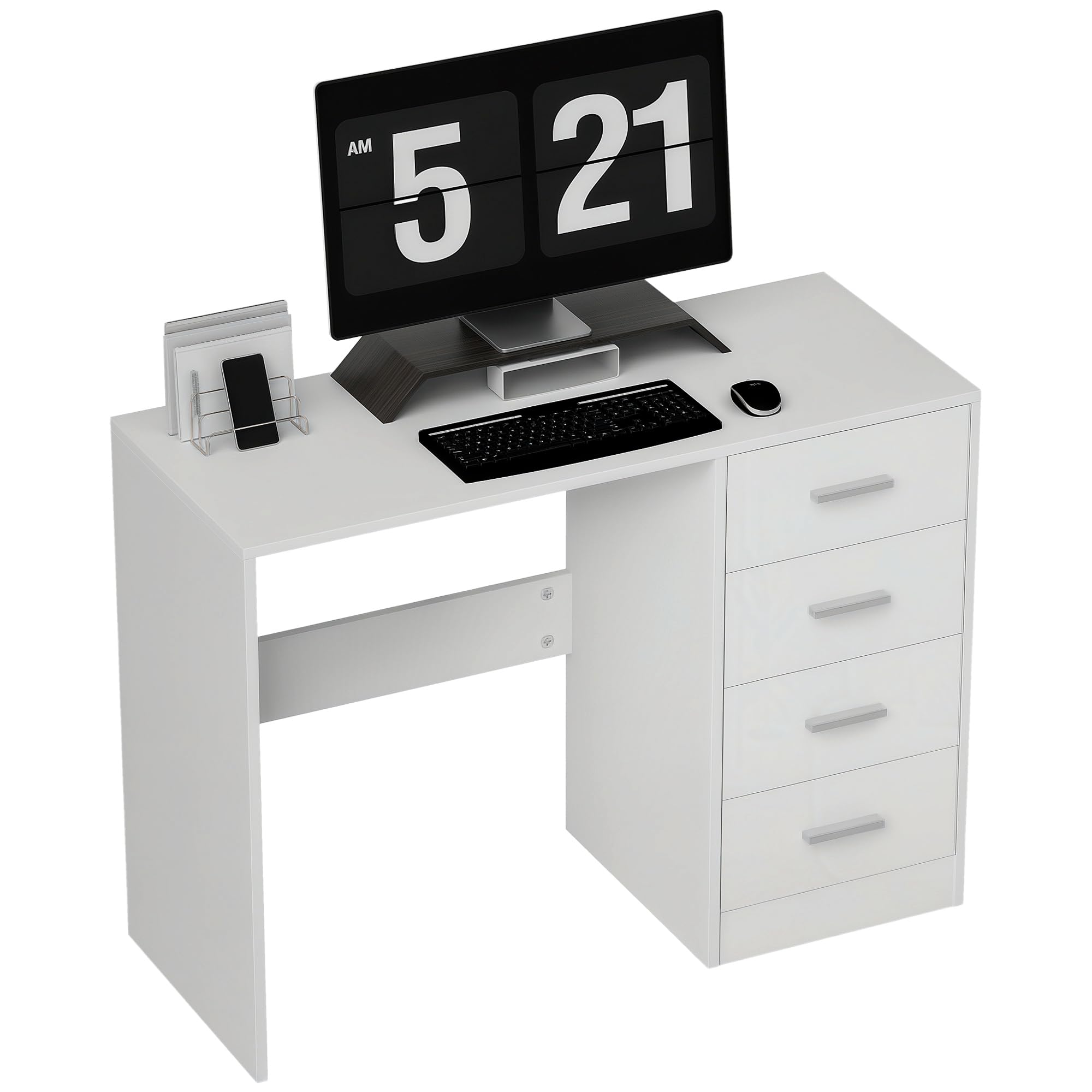 HOMCOM Computer Desk with Drawers Dressing Table High Gloss White | Home Office, Writing Workstation