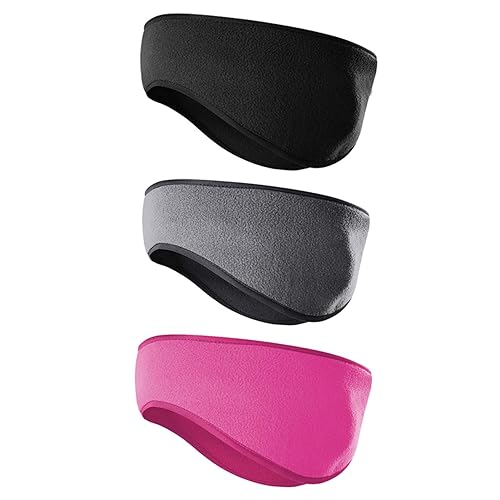 JOEYOUNG Fleece Ear Warmers for Men Women Kids - Winter Headband Ear Muffs Ear Covers for Cold Weather Running Cycling Ski - U-black+gray+pink