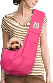 Tomkas Small Dog Sling Carrier - Classic Pocket & Classic Strap - for 3-10 lbs Pets(Rosered)