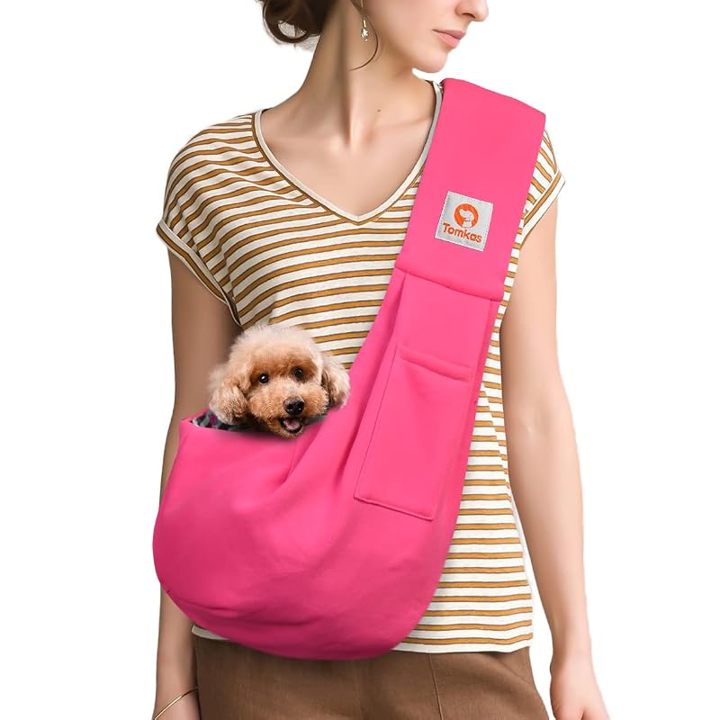 Sling para Cães e Gatos TOMKAS com Bolso Classic Pocket & Classic Strap Rose Red M