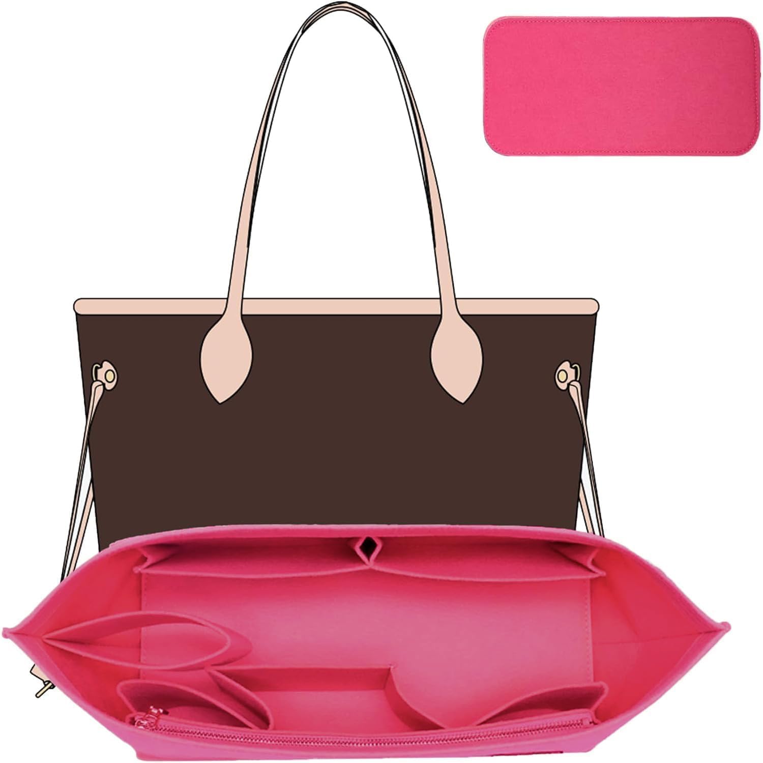 ハンドバッグオーガナイザーインサート ベースシェイパー付き Neverfull PMなどに対応 高級トートハンドバッグ用バッグオーガ