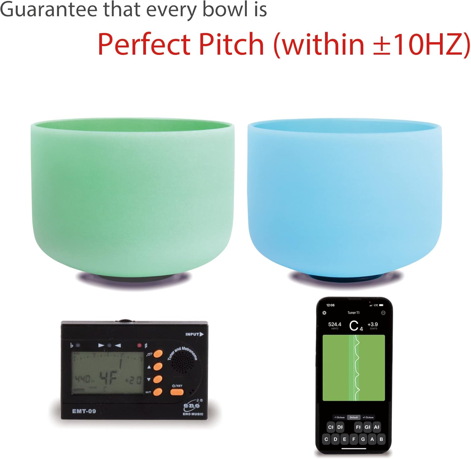 FMTY 10inch Crystal Singing Bowls set prefect pitch(±10HZ) Green(Heart)+ Blue(Throat) with Carrying Bag Sound Bowls Chakra Bowl