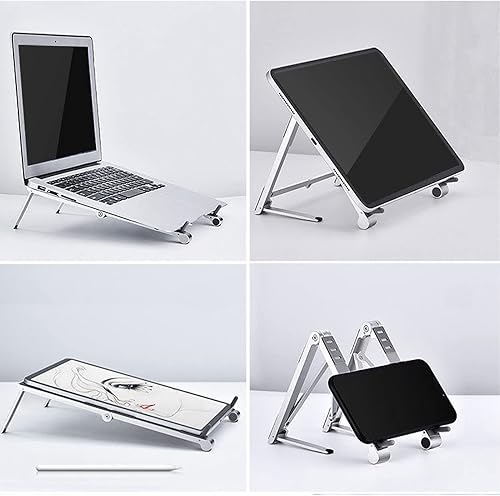 Miniatura 5 de Foldable Laptop Stand, Portable Multi Height Adjustable Ergonomic Laptop Stand for Mobile Phone Tablet Laptop Aluminum Alloy Silicone (Silver)
