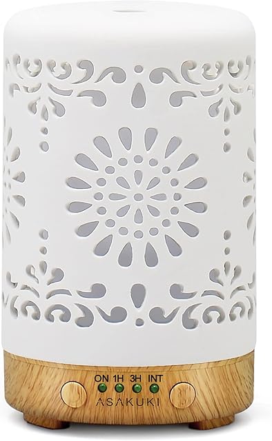 ASAKUKI Essential Oil Diffuser Aromatherapy Handcrafted Ceramic, 100ml Scented Oil Diffusers Humidifier with 7 LED Night Lights, Ultrasonic Diffuser with Waterless Auto-Off, for Home Office Yoga