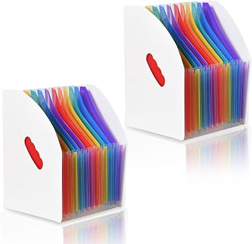 Lemical 2 Pack Expanding File Folder 13 Rainbow Pockets Desktop Accordion File Organizer Portable Self Standing Paper Document Bill Tax Receipt Organizer with Cloud-Shape Handle for Home Office School