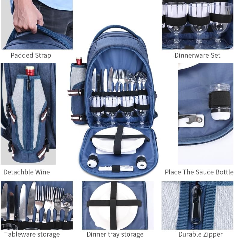 Stylish Portable Soft Cooler Picnic Bag Insulated Picnick Basket Outdoor Camping Picnic Backpack for 4 Persons