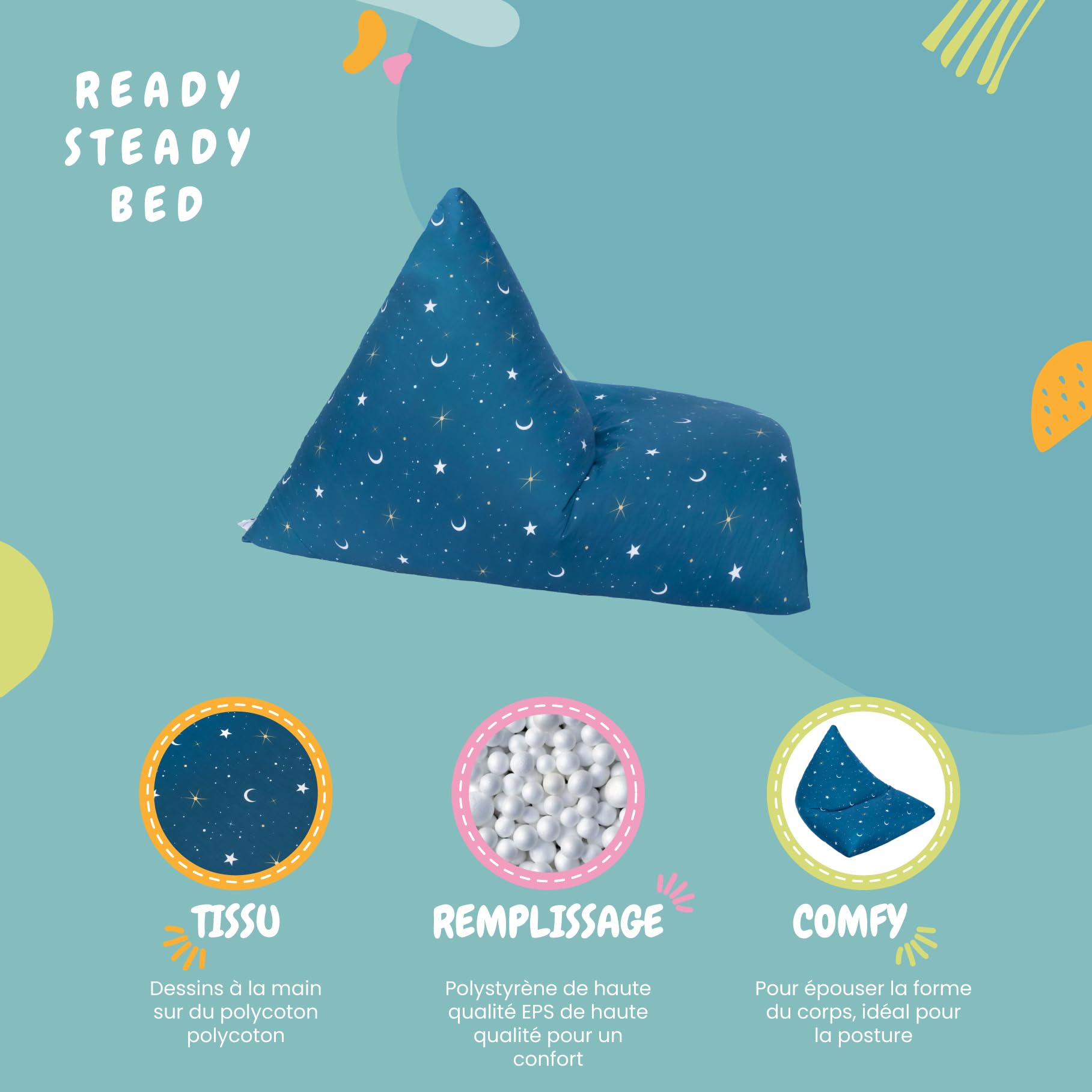 Ready Steady Bed Sac à fèves en Forme de Pyramide pour Enfants | Meubles Confortables pour Enfants | Siège de Relaxation Doux et sûr pour Les Enfants Salle de Jeux (Clair de Lune)
