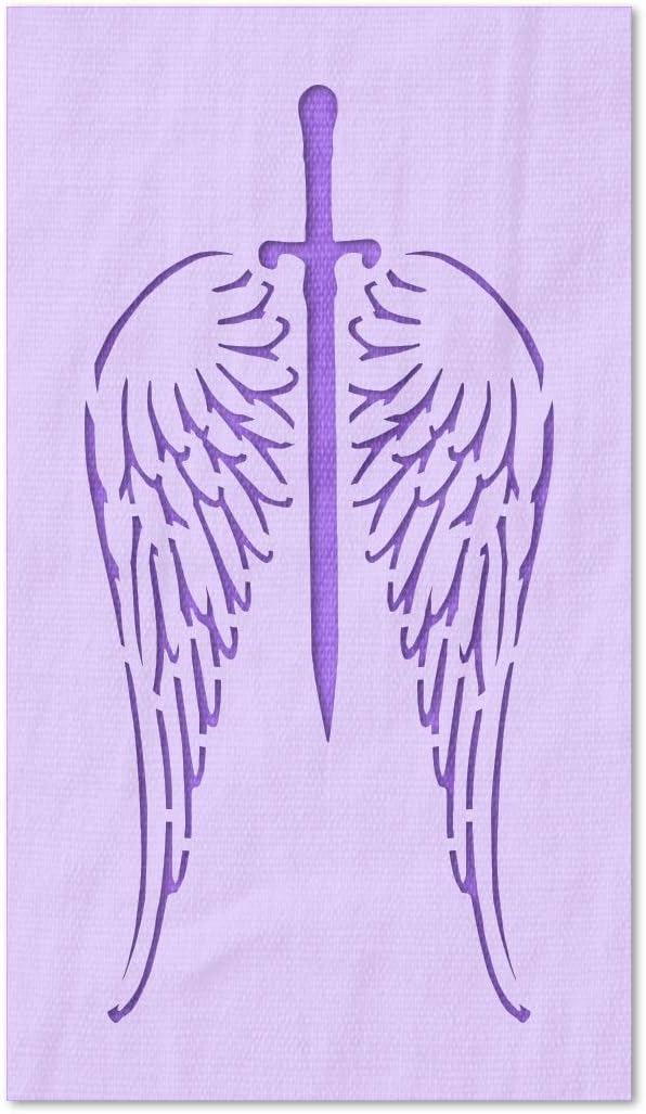 Stencil Stop Angel Wings and Sword Stencil - Reusable for DIY Projects, Painting, Drawing, Crafts - 14 Mil Mylar Plastic (9 x 18 inches)