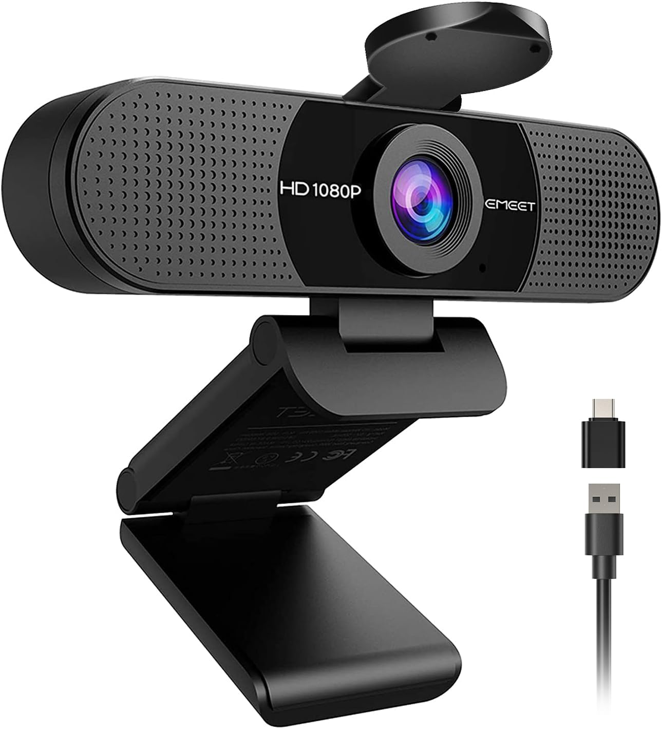 EMEET 1080P Webcam with Microphone C960 Web Cam 2 Mics 90 FOV USB Type-A A-to-C Adapter Plug Play