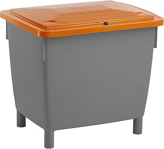 kaiserkraft | Rechteckbehälter | mit anscharniertem Deckel | Inhalt 210 l | Behälter basaltgrau | Deckel orange