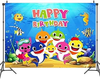 IQEPXTGO Baby Shark Photography Backdrops Birthday Decoration Backdrops Photography Backdrops 5X3FT Decoration for Kids Baby Shower Party Supplies Banner Studio Props