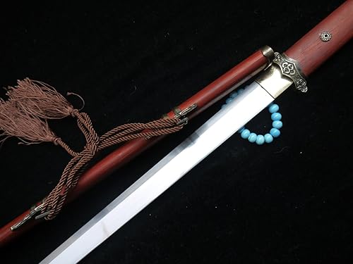 Miniatura 3 de Tang dao, hecha a mano, hoja de acero de alto carbono, secoya, latón, templado por calor, espiga completa