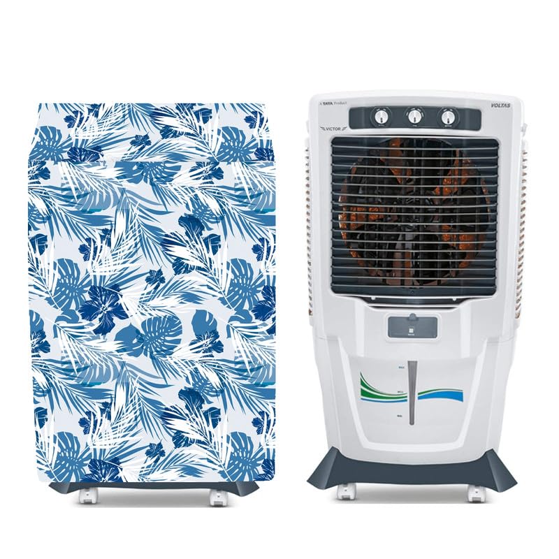 Image of Cooler Cover Suitable For Voltas Victor 90-Litre Desert Air Cooler Waterproof, Dustproof, Dimension- (HxWxD) 116X47X65 CM, White Blue.