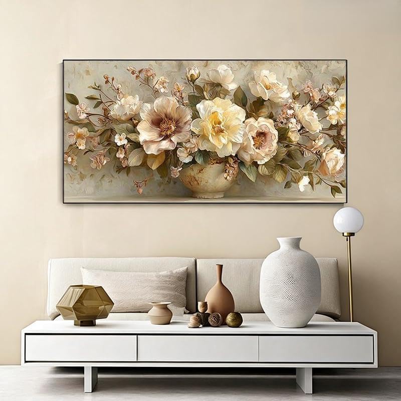 Art mural abstrait 2D moderne et grande toile botanique sans cadre 60 x 120 cm