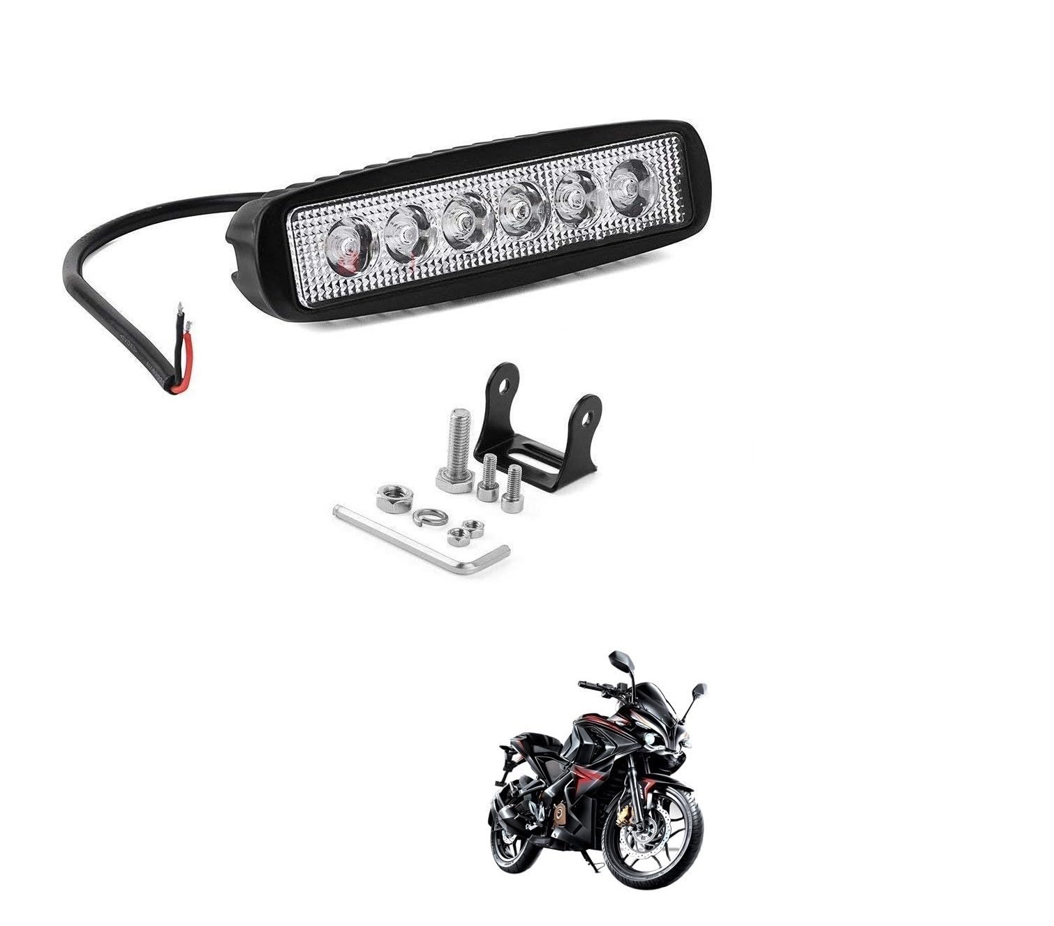 KOZDIKO 6 LED Rectangular Fog Light Bar Spot Beam White Light For Bajaj RS 200