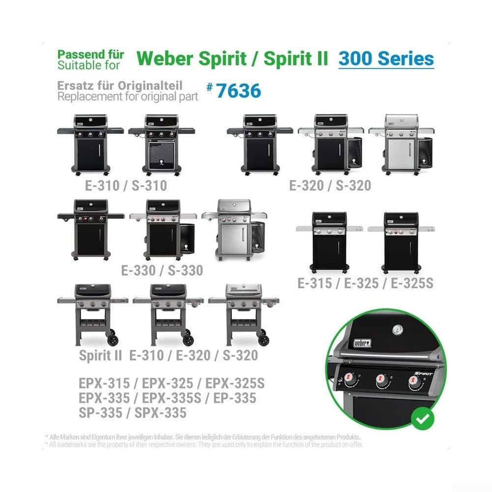Barre in acciaio inox per aromatizzatori Weber per Spirit II e serie 300, confezione da 5 pezzi di ricambio per diffusore di calore, 38 cm