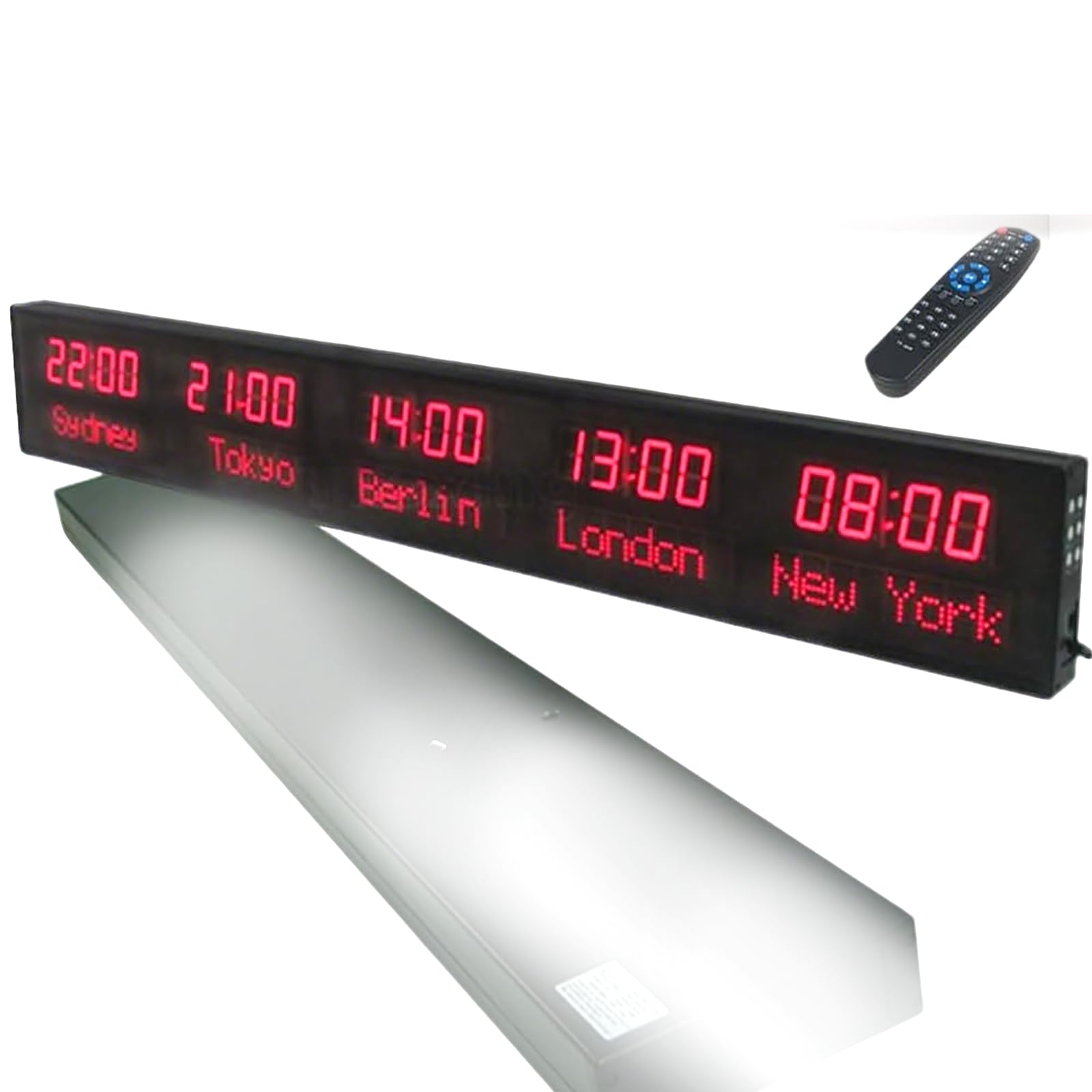MObyat Orologio Mondiale Digitale a 5 Fusi Orari, Orologio Mondiale LED Digitale Grande, Città di Fuso Orario Modificabili, Luminosità Regolabile in 3 Livelli, Design a Parete, per Aziende E Hotel