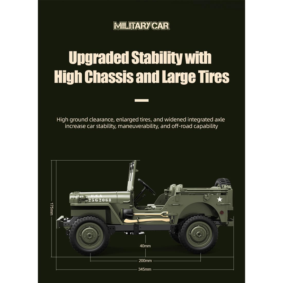1:10 Militär RC Crawler Fahrzeug, 4WD Offroad Auto Geländewagen Modell Mit Doppelmotor, LED Beleuchtung Und Fernsteuerung Für Erwachsene Sammler Hobby Modellfahrzeug-Wüstengelb