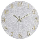 JoFomp 12 Inch Epoxy Resin Battery Operated Silent Modern Wall Clocks - Gold Black for Bedroom, Living Room, Bathroom, Kitchen Decor