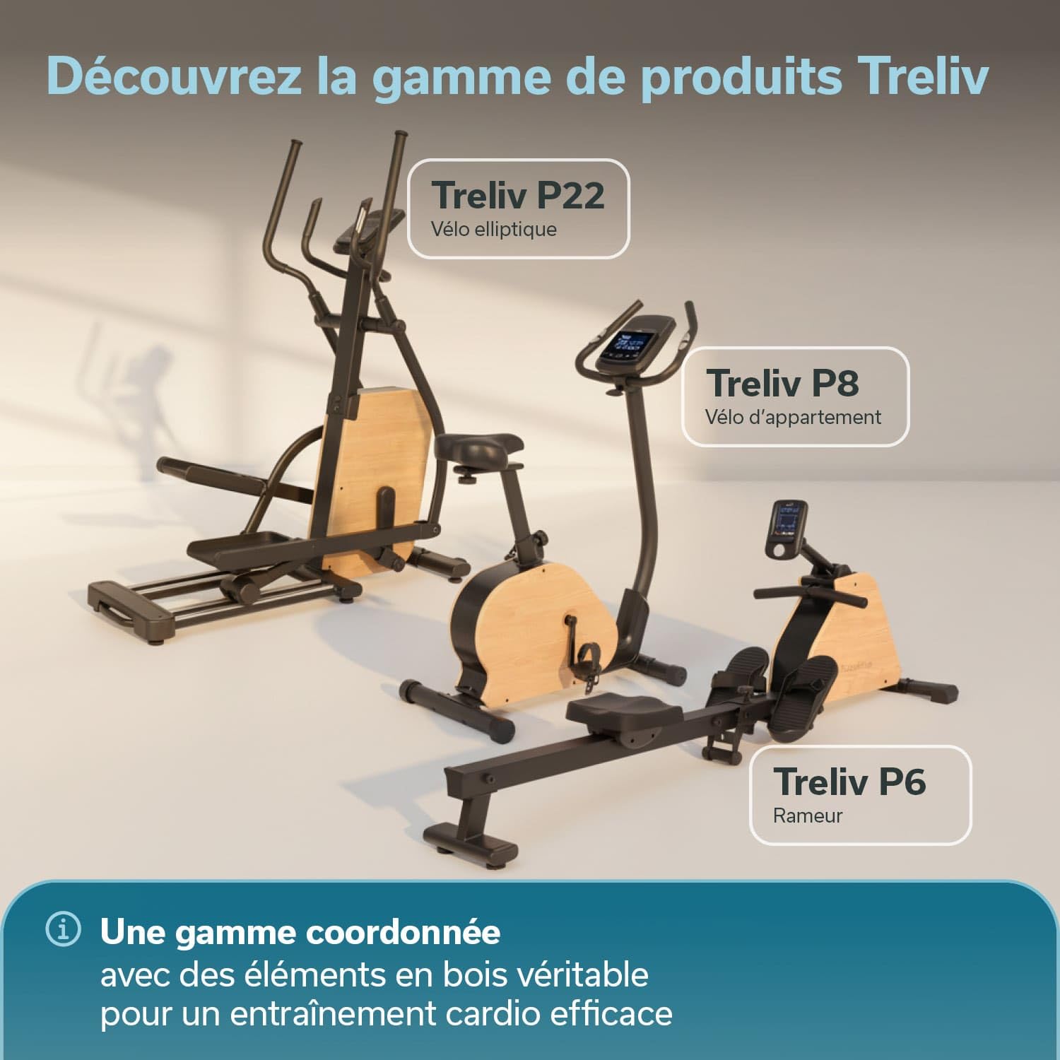 Skandika Vélo elliptique Treliv P22 | Vélo elliptique d'appartement avec éléments en Bois, 32 Niveaux, 22 programmes, Frein magnétique, Compatible avec Kinomap, Bluetooth, Max 135KG