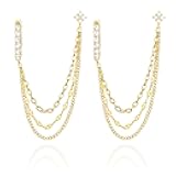 UAIAGM Chain Earrings for Double Piercing Gold Dangle Earring Set with 3 Chains Connected Stud for Pierced Ears Hoop Earrings for Women Two Holes Piercings Flower Stud and Chain Jewelry