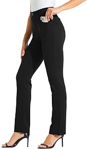 Willit Women's Yoga Dress Pants Straight Leg Work Slacks Stretchy Office Casual 4 Pockets Belt Loops 28"/29"/30"/31"/33"