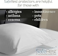 Vista 2 de Protector de almohada SafeRest Premium, hipoalergénico, a prueba de chinche de cama, con cierre zipper e impermeable, Algodón, Blanco, Estándar