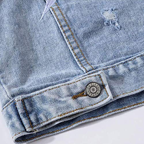 Image of Idopy Men`s Retro Ripped Denim Jeans Vest Sleeveless Jacket (Small, Blue Wings)