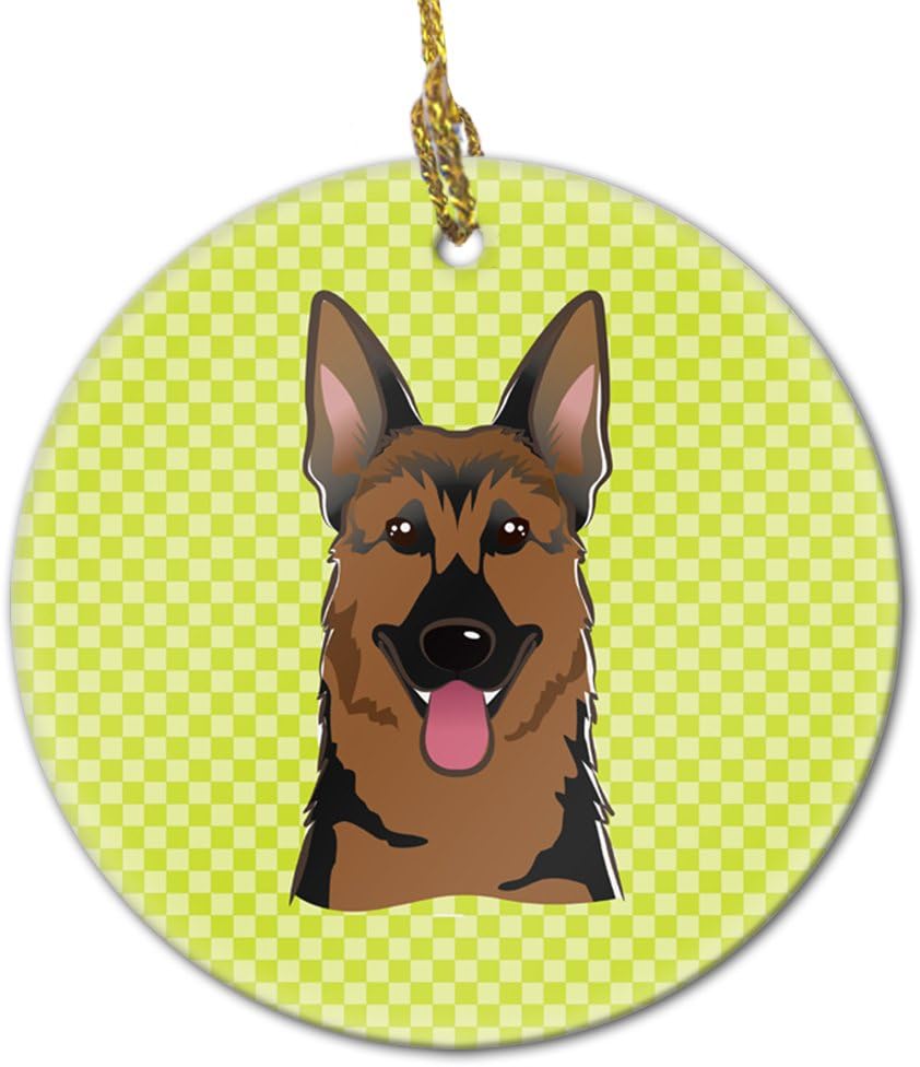 チェッカーボードライムグリーンGerman Shepherdセラミックオーナメントbb1273co1