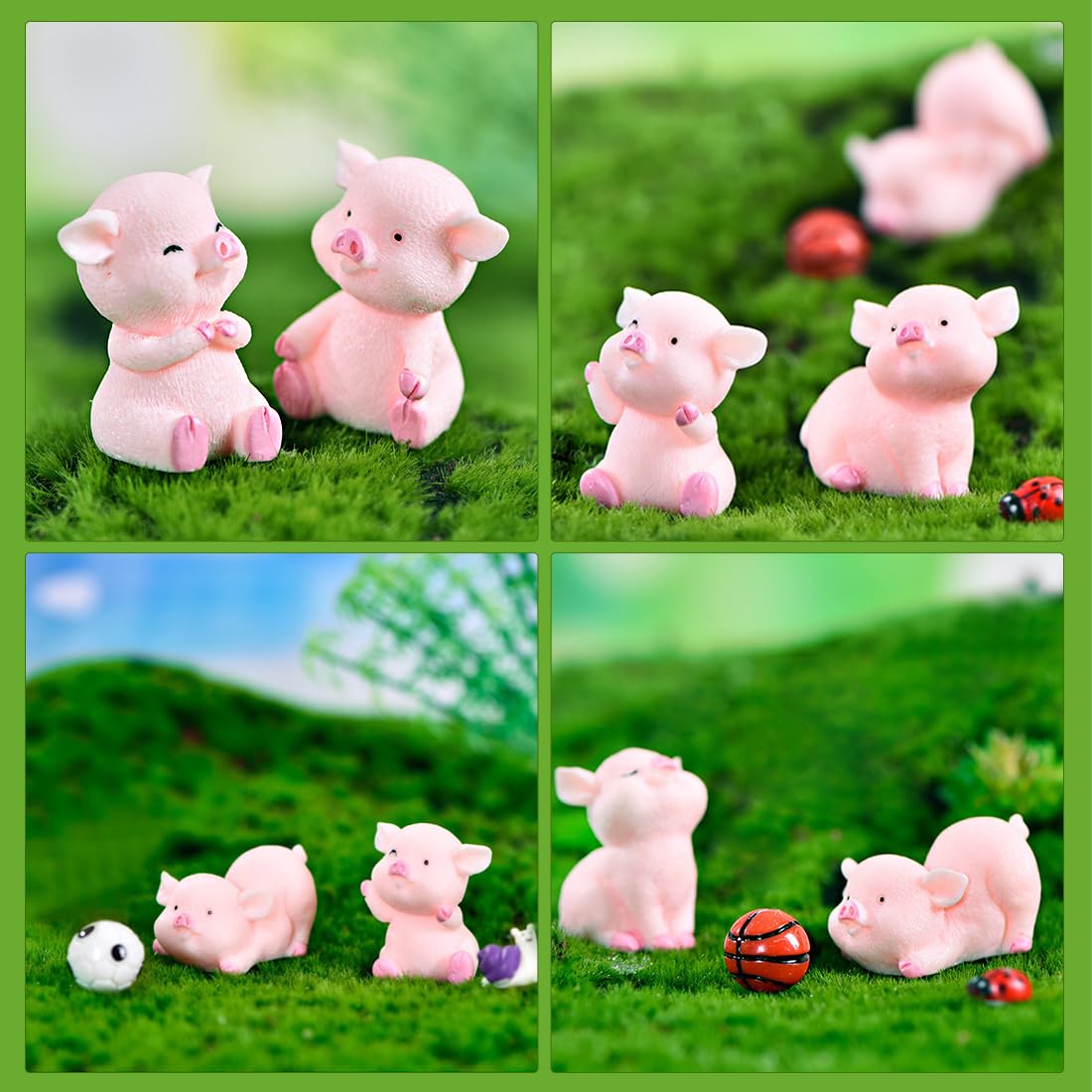 Cadimus 16 sztuk różowych figur świń szczęścia, małe świnki szczęścia, miniaturowa dekoracja świń, przynoszące szczęście świnki z żywicy na Sylwestra dla robótek ręcznych DIY, ozdoby ciast, dekoracja