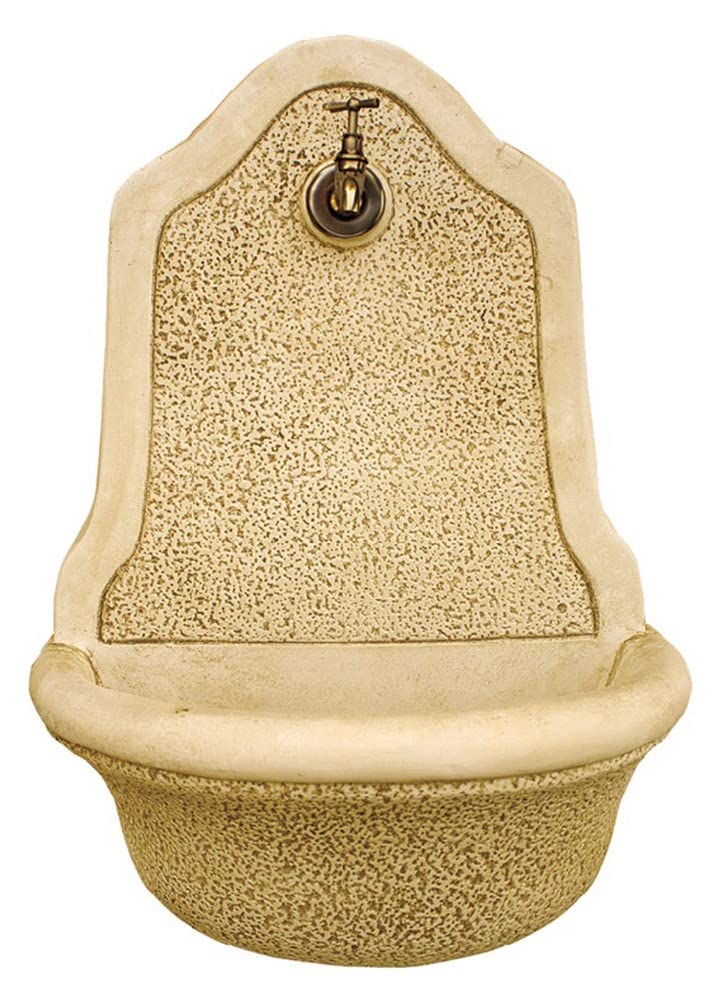 Fuente de Colgar en Pared Aguamaní 26x47x70cm.|Hormigón Piedra |Incluye Grifo|Fuente Decorativa para Exterior| Peso: 31Kg|Color: Natural