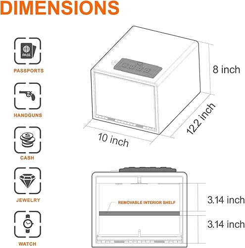 Miniatura 7 de Cajas fuertes para pistolas de acceso rápido, dispositivo de seguridad con teclado biométrico y digital y llave, caja fuerte inteligente para